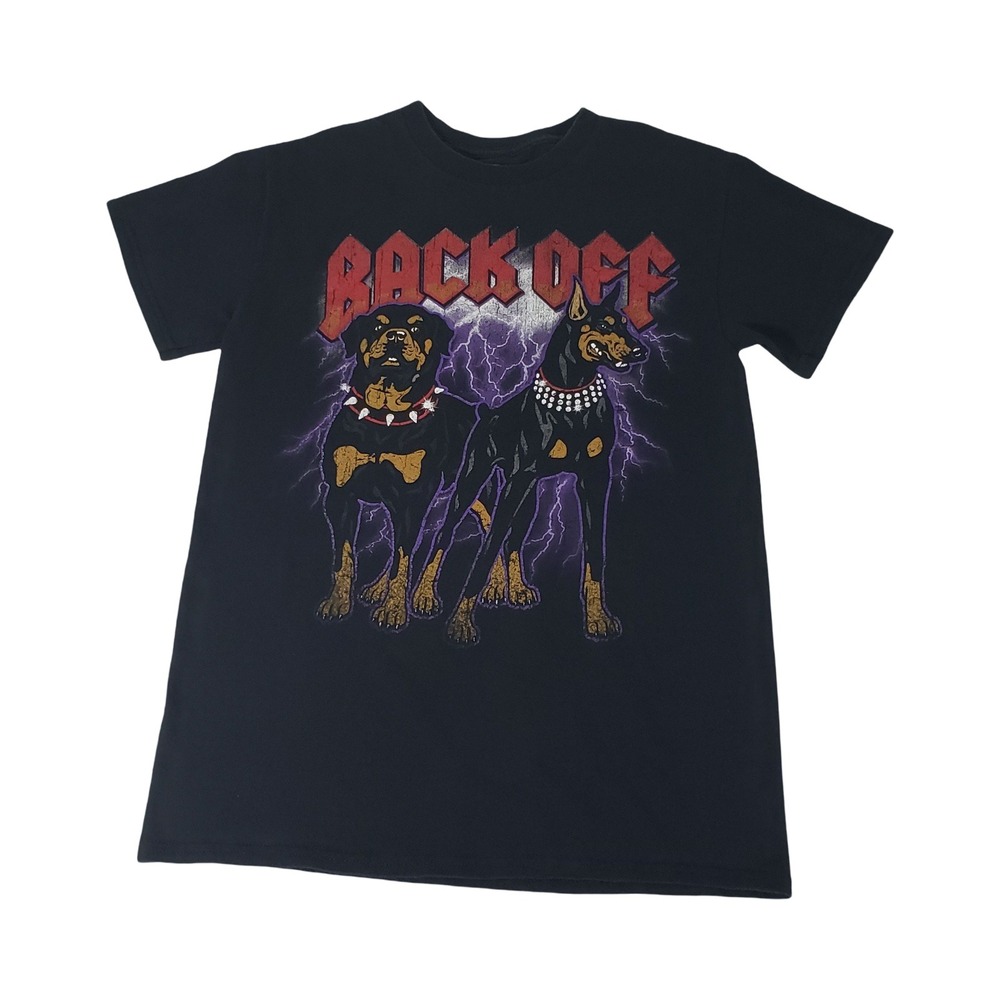 DOM Back Off Rottweiler Doberman Lightning Graphic Tee Black Small